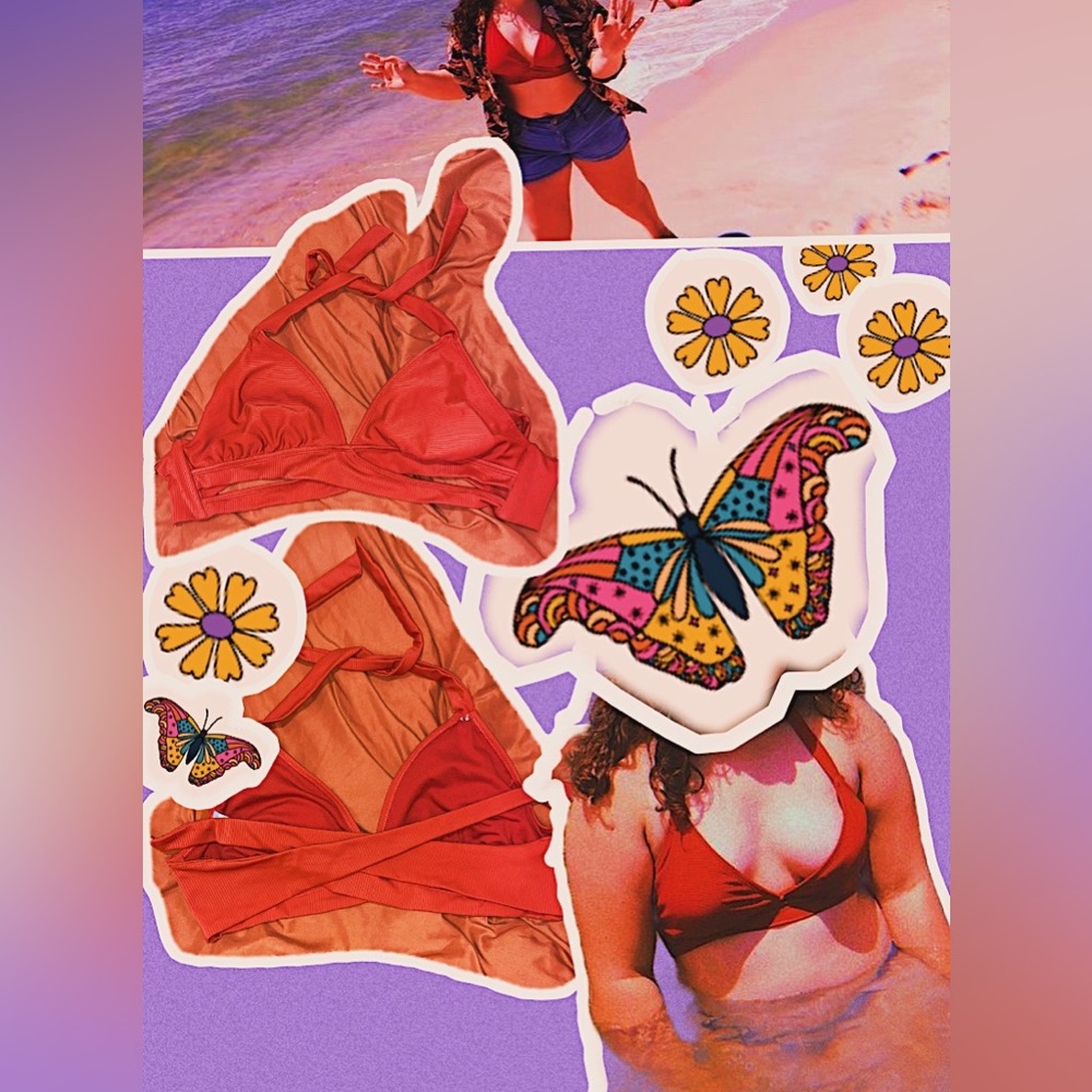 Red tie neck & back bikini top